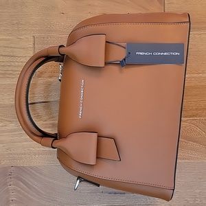 NWT French Connection Terra Dome Satchel Bag with Crossbody Strap in Cognac
